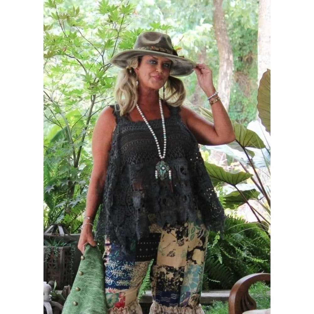 Jaded Gypsy Charcoal Grey Crochet Lace Tank Top Boho Sleeveless Layering OS